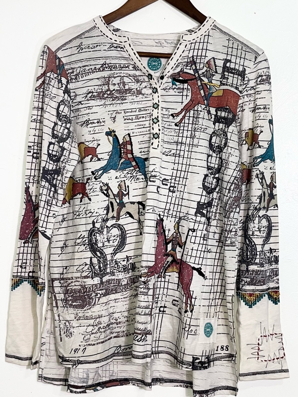 Double D Ranch Stockman’s Bill of Sale Ledger Art Western Henley Top Tee Shirt